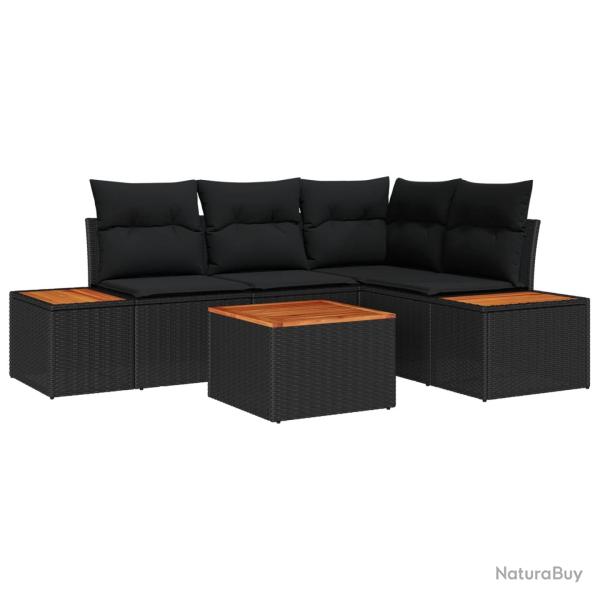Ensemble de canap� de jardin avec coussin 5 pcs Noir Poly rotin