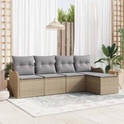 Ensemble de canap&eacute; de jardin 5 pcs Beige polyrotin