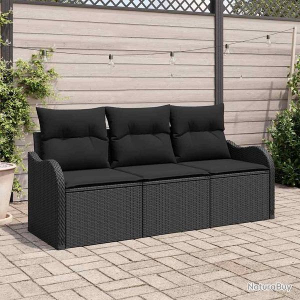 Ensemble de canap� de jardin avec coussin 3 pcs Noir polyrotin