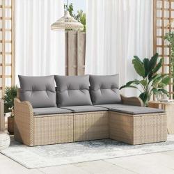 Ensemble de canap&eacute; de jardin avec coussin 4 pcs Beige polyrotin