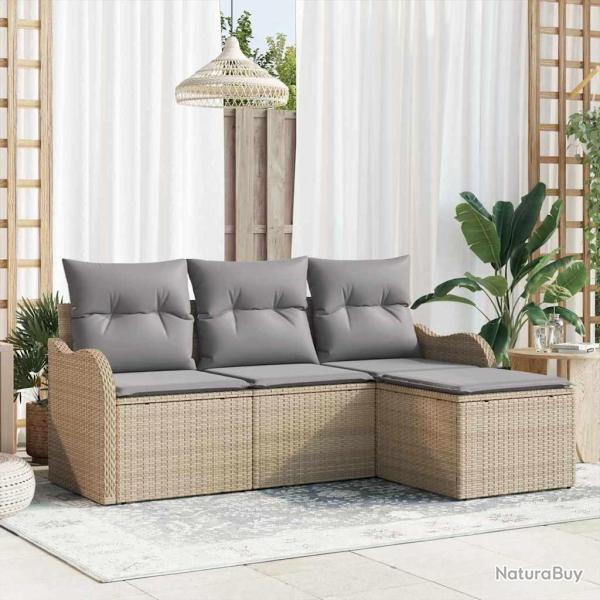 Ensemble de canap� de jardin avec coussin 4 pcs Beige polyrotin
