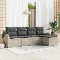 Ensemble de canap&eacute; de jardin 5 pcs Gris clair polyrotin