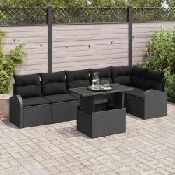 Ensemble de canap&eacute; de jardin avec stockage 7 pcs Noir polyrotin