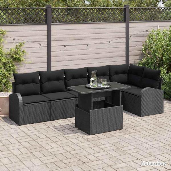 Ensemble de canap� de jardin avec stockage 7 pcs Noir polyrotin