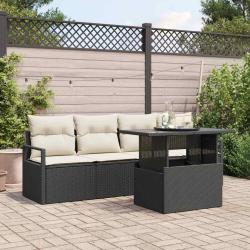 Ensemble de canap&eacute; de jardin 5 pcs Noir et Cr&egrave;me polyrotin