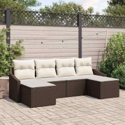 Ensemble de Canap&eacute;s avec coussin 6 pcs Marron polyrotin