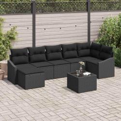 Ensemble de Canap&eacute;s avec coussin 8 pcs Noir polyrotin