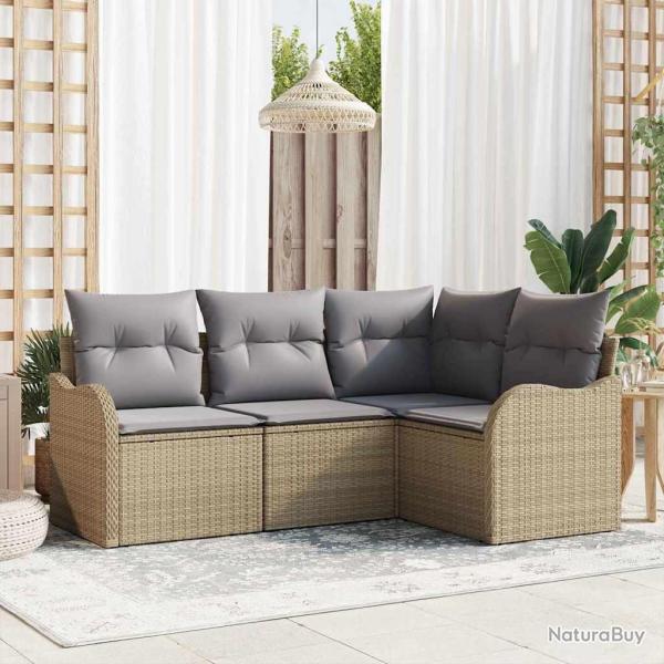 Ensemble de canap� de jardin 4 pcs Beige polyrotin