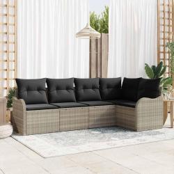 Ensemble de canap&eacute; de jardin 5 pcs Gris clair Poly rotin