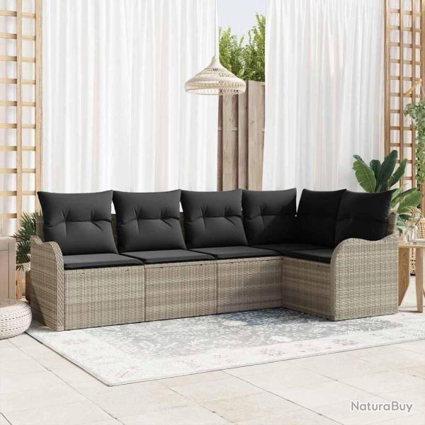 Ensemble de canap� de jardin 5 pcs Gris clair Poly rotin