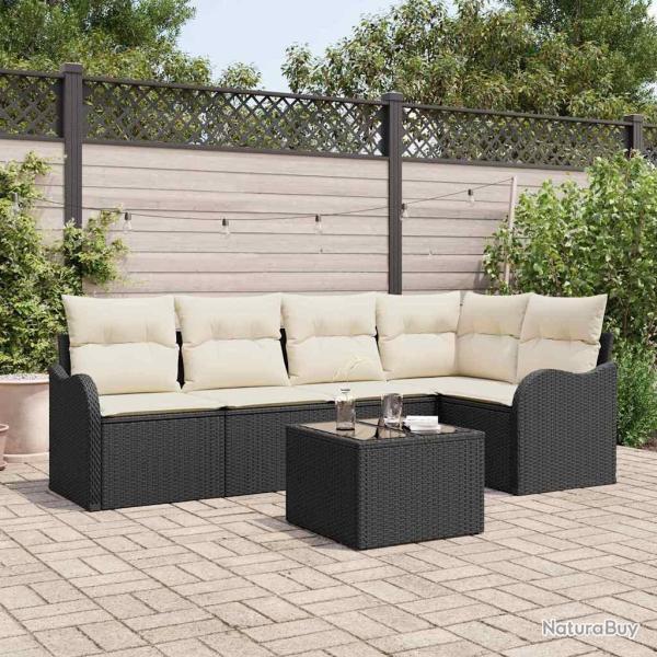 Ensemble de canap� de jardin avec coussin 6 pcs Noir Poly rotin
