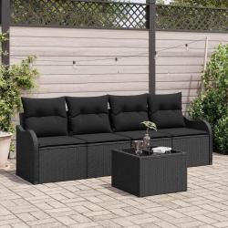 Ensemble de canap&eacute; de jardin Noir polyrotin