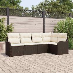 Ensemble de canap&eacute; de jardin 5 pcs Marron polyrotin