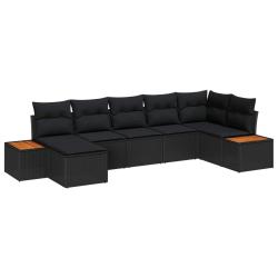 Ensemble de canap&eacute; de jardin avec coussin 7 pcs Noir Poly rotin