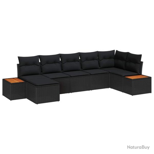Ensemble de canap� de jardin avec coussin 7 pcs Noir Poly rotin