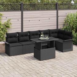 Ensemble de canap&eacute; de jardin avec coussin 7 pcs Noir Poly rotin