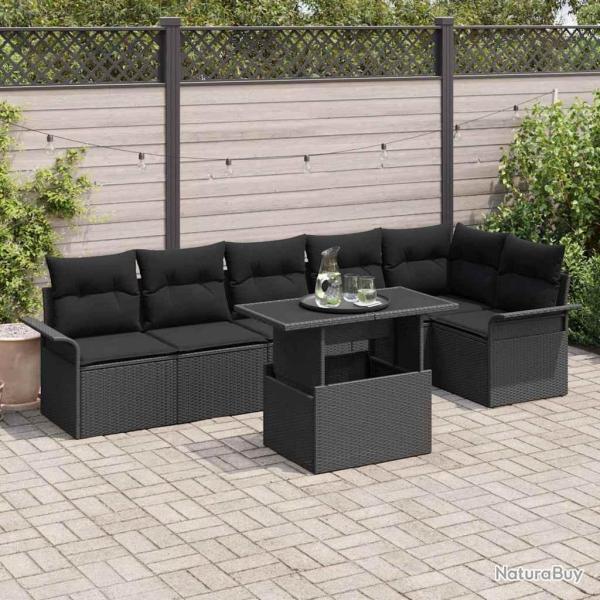 Ensemble de canap� de jardin avec coussin 7 pcs Noir Poly rotin