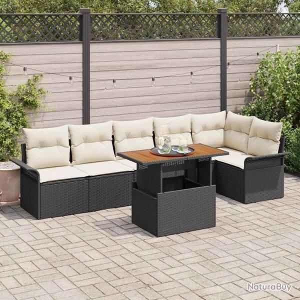 Ensemble de canap� de jardin 7 pcs Noir et Cr�me polyrotin
