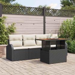 Ensemble de canap&eacute; de jardin avec coussin 5 pcs Noir et cr&egrave;me