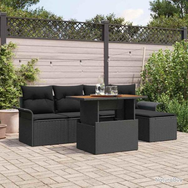 Ensemble de canap� de jardin avec coussin 6 pcs Noir