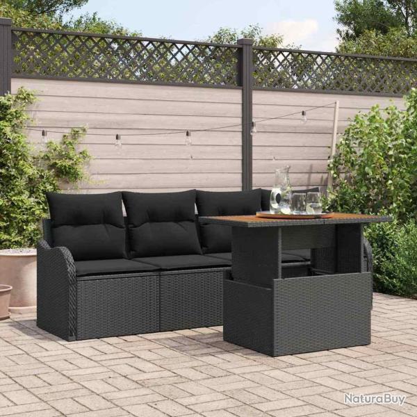 Ensemble de canap� de jardin avec coussin 5 pcs Noir polyrotin