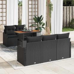 Ensemble de canap&eacute; de jardin avec coussin 6 pcs Noir polyrotin