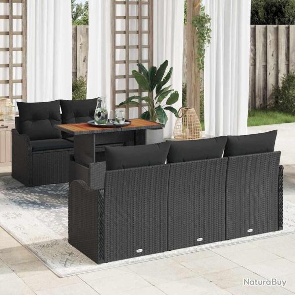 Ensemble de canap� de jardin avec coussin 6 pcs Noir polyrotin