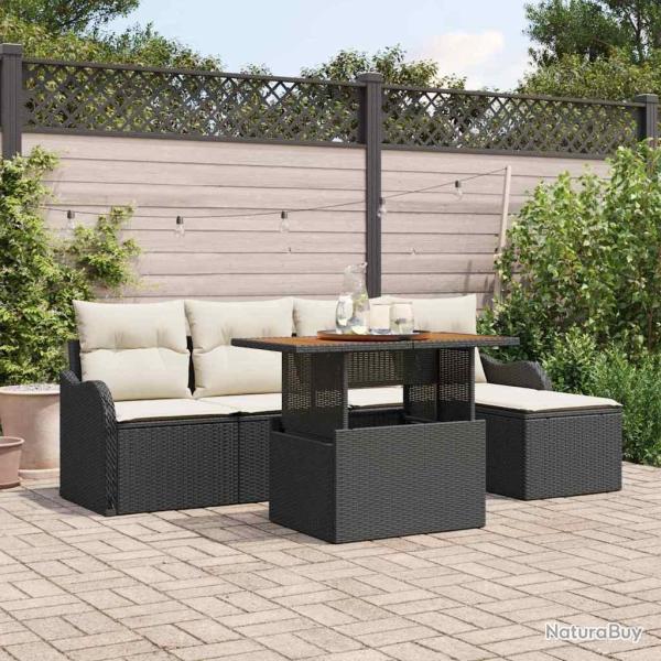 Ensemble de canap� de jardin 6 pcs Noir et Cr�me polyrotin