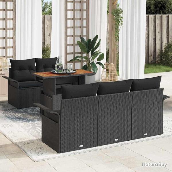 Ensemble de canap� de jardin avec coussin 6 pcs Noir polyrotin