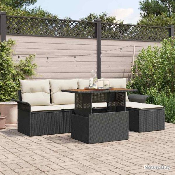 Ensemble de canap� de jardin avec coussin 6 pcs Noir et cr�me
