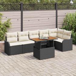 Ensemble de canap&eacute; de jardin avec coussin 7 pcs Noir et cr&egrave;me