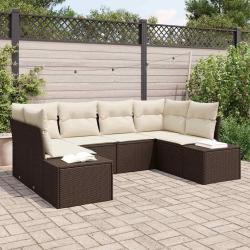 Ensemble de canap&eacute; de jardin 6 pcs Marron polyrotin