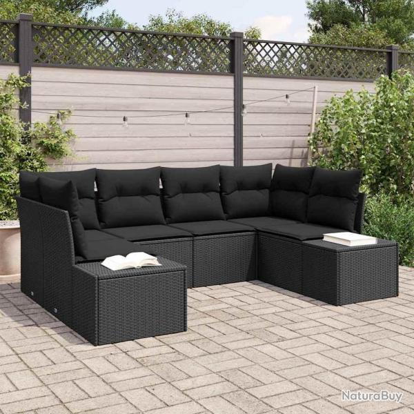 Ensemble de canap� de jardin avec coussin 6 pcs Noir polyrotin