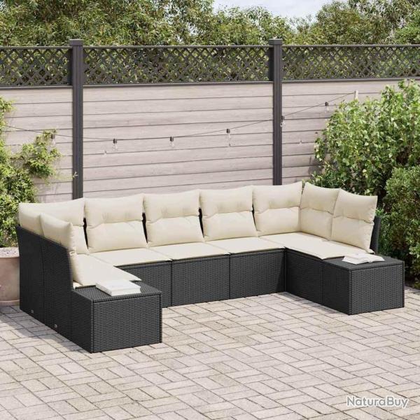 Ensemble de canap� de jardin avec coussin 7 pcs Noir polyrotin