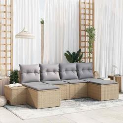 Ensemble de canap&eacute; de jardin avec coussin 6 pcs Beige polyrotin