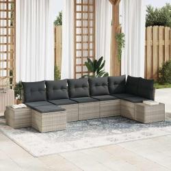 Ensemble de canap&eacute; de jardin 7 pcs Gris clair polyrotin
