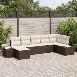 Ensemble de canap&eacute; de jardin 7 pcs Marron polyrotin