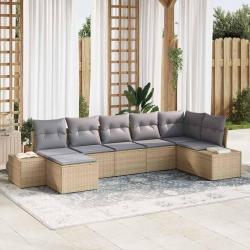 Ensemble de canap&eacute; de jardin avec coussin 7 pcs Beige polyrotin