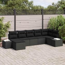 Ensemble de canap&eacute; de jardin avec coussin 7 pcs Noir polyrotin