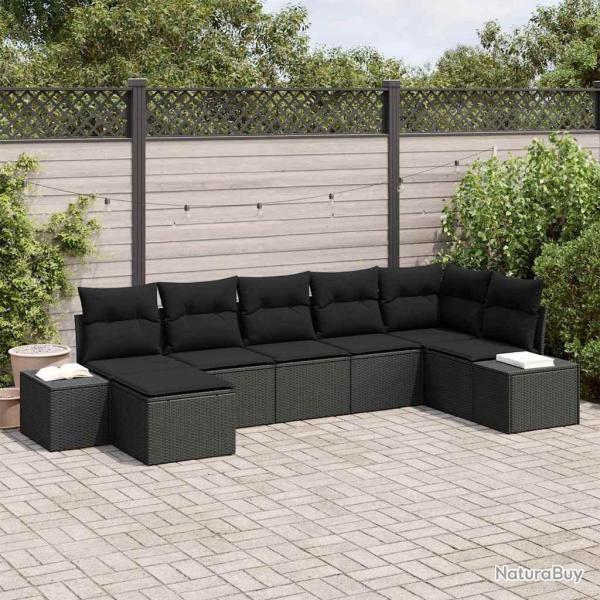 Ensemble de canap� de jardin avec coussin 7 pcs Noir polyrotin