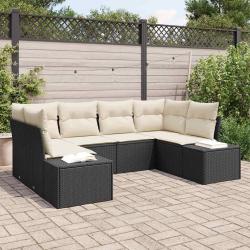 Ensemble de canap&eacute; de jardin avec coussin 6 pcs Noir polyrotin