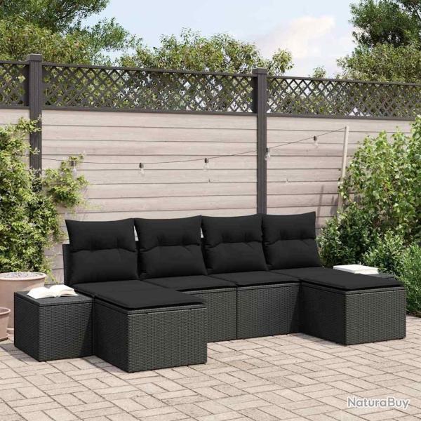 Ensemble de canap� de jardin avec coussin 6 pcs Noir polyrotin