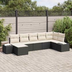 Ensemble de canap&eacute; de jardin avec coussin 7 pcs Noir polyrotin
