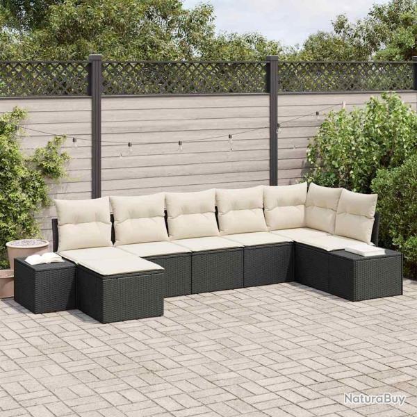 Ensemble de canap� de jardin avec coussin 7 pcs Noir polyrotin