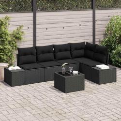Ensemble de canap&eacute; de jardin 6 pcs Noir polyrotin