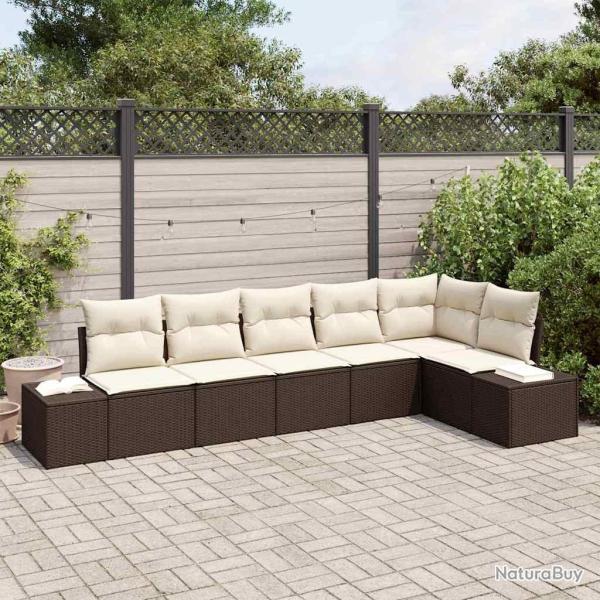Ensemble de canap� de jardin 6 pcs Marron et Cr�me polyrotin