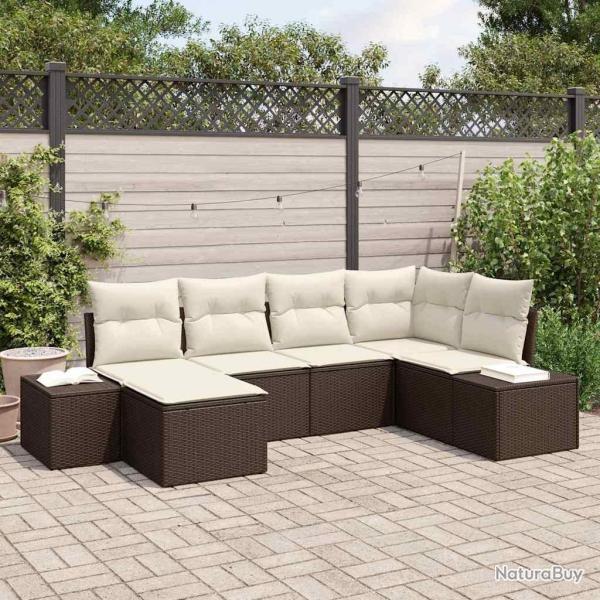 Ensemble de canap� de jardin 6 pcs Marron et Cr�me polyrotin