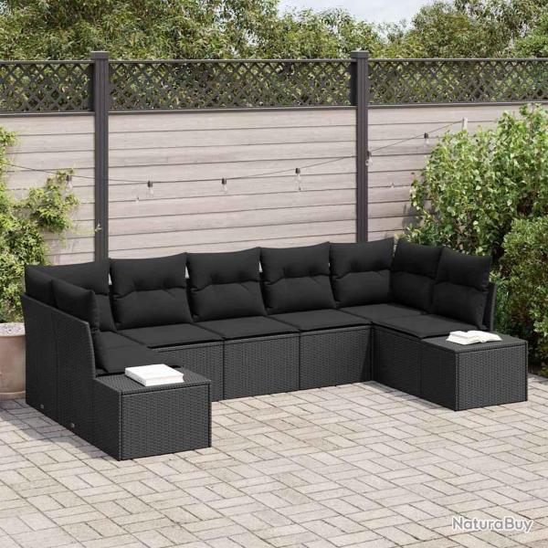 Ensemble de canap� de jardin avec coussin 7 pcs Noir polyrotin