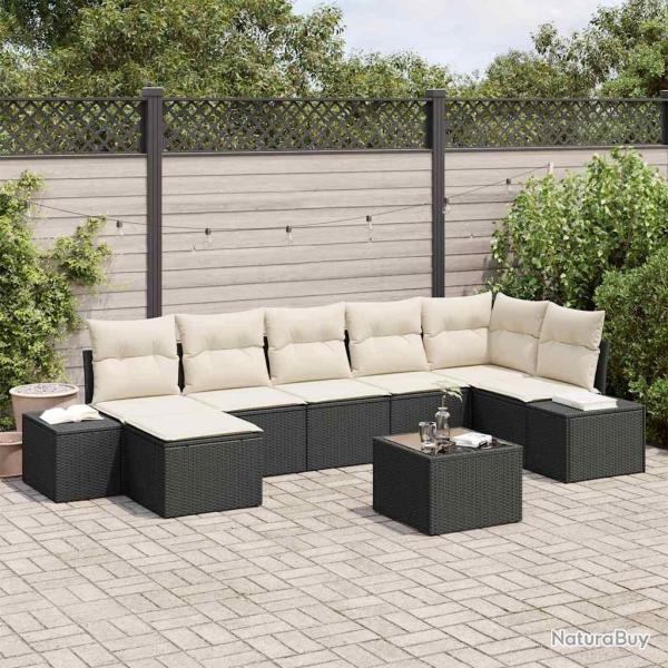 Ensemble de canap� de jardin avec coussin 8 pcs Noir polyrotin
