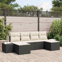 Ensemble de canap&eacute; de jardin avec coussin 6 pcs Noir polyrotin